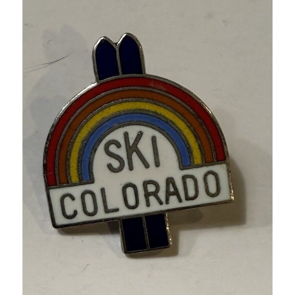 Vintage Colorado Ski  Hat/Lapel Pin Colorado Souvenir Rainbow‎ And Skis